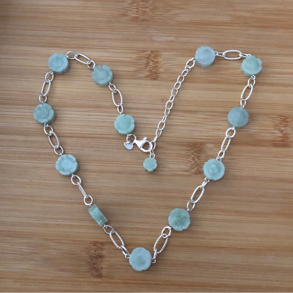 $118  Designer Estate Jade & Sterling Silver Necklace  Marked GSJ 925 CHINA